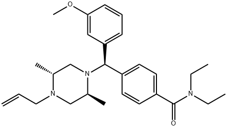 (+)-4-[(ΑR)-Α-((2S,5R)-4-烯丙基-2,5-二甲基-1-哌嗪基)-3-甲氧基苄基]-N,N-二乙基苯酰胺, 156727-74-1, 结构式
