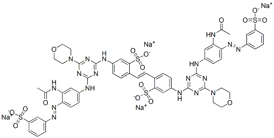 Benzenesulfonic acid, 2,2-(1,2-ethenediyl)bis5-4-3-(acetylamino)-4-(3-sulfophenyl)azophenylamino-6-(4-morpholinyl)-1,3,5-triazin-2-ylamino-, sodium salt Structure