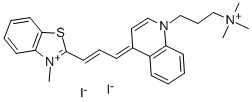 3-METHYL-2-((E)-3-[1-[3-(TRIMETHYLAMMONIO)PROPYL]-4(1H)-QUINOLINYLIDENE]-1-PROPENYL)-1,3-BENZOTHIAZOL-3-IUM DIIODIDE Struktur