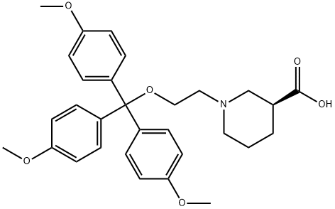 (3S)-1-[2-[トリス(4-メトキシフェニル)メトキシ]エチル]-3-ピペリジンカルボン酸 化学構造式