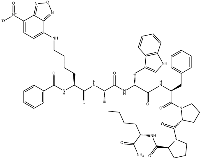 N-alpha-benzoyl-(epsilon-(7-nitrobenz-2-oxa-1,3-diazol-4-yl))lysyl-alanyl-tryptophyl-phenylalanyl-prolyl-prolyl-norleucinamide Structure