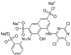trisodium 4-hydroxy-3-[(2-sulphonatophenyl)azo]-5-[(2,5,6-trichloropyrimidin-4-yl)amino]naphthalene-2,7-disulphonate Structure