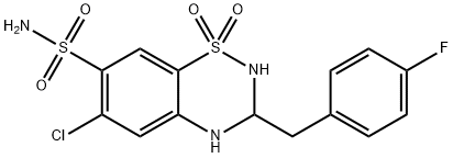 6-クロロ-3-(p-フルオロベンジル)-3,4-ジヒドロ-2H-1,2,4-ベンゾチアジアジン-7-スルホンアミド1,1-ジオキシド 化学構造式
