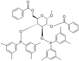 メチルΑ-D-グルコピラノシド-2,6-ジベンゾアート-3,4-ジ(ビス(3,5-ジメチルフェニル)ホスフィニト) 化学構造式