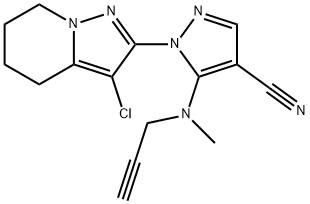 １（３クロロ４·５·６·７テトラヒドロピラゾロ［１·５ａ］ピリジン２イル）５［メチル（プロプ２イン１イル）アミノ］１Ｈピラゾル４カルボニトリル 化学構造式