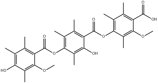4-[2-ヒドロキシ-4-(4-ヒドロキシ-2-メトキシ-3,5,6-トリメチルベンゾイルオキシ)-3,5,6-トリメチルベンゾイルオキシ]-2-メトキシ-3,5,6-トリメチル安息香酸 化学構造式