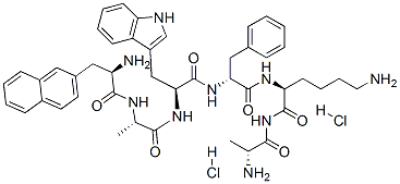 (2S)-6-amino-2-[[(2R)-2-[[(2S)-2-[[(2S)-2-[[(2R)-2-amino-3-naphthalen-2-yl-propanoyl]amino]propanoyl]amino]-3-(1H-indol-3-yl)propanoyl]amino]-3-phenyl-propanoyl]amino]-N-[(2R)-2-aminopropanoyl]hexanamide dihydrochloride Structure
