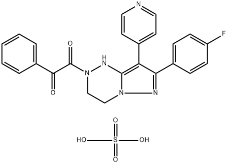 2-[7-(4-フルオロフェニル)-8-(4-ピリジル)-3,4-ジヒドロピラゾロ[5,1-c][1,2,4]トリアジン-2(1H)-イル]-2-オキソエタノン・硫酸塩 化学構造式
