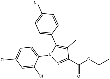 1H-Pyrazole-3-carboxylic acid, 5-(4-chlorophenyl)-1-(2,4-dichlorophenyl)-4-methyl-, ethyl ester Struktur