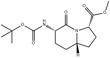(3S,8aα)-5-オキソ-6β-(tert-ブトキシカルボニルアミノ)オクタヒドロインドリジン-3β-カルボン酸メチル 化学構造式