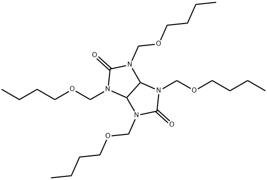 1,3,4,6-テトラキス(ブトキシメチル)-3a,4,6,6a-テトラヒドロイミダゾ[4,5-d]イミダゾール-2,5(1H,3H)-ジオン 化学構造式