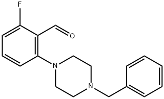 2-(4-ベンジルピペラジノ-1-イル)-6-フルオロベンズアルデヒド 化学構造式