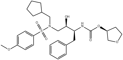 [(3S)-oxolan-3-yl] N-[(2S,3R)-4-[cyclopentylmethyl-(4-methoxyphenyl)su lfonyl-amino]-3-hydroxy-1-phenyl-butan-2-yl]carbamate Structure