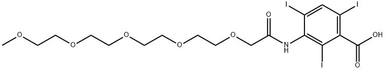 2,4,6-トリヨード-3-[(1-オキソ-3,6,9,12,15-ペンタオキサヘキサデカン-1-イル)アミノ]安息香酸 化学構造式