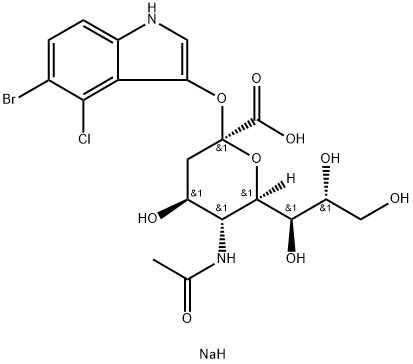 5-溴-4-氯-3-吲哚基-alpha-D-N-乙酰神经氨酸钠盐, 160369-85-7, 结构式