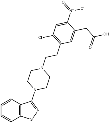 5-[2-[4-(1,2-Benzisothiazol-3-yl)-1-piperazinyl]ethyl]-4-chloro-2-nitro-benzeneacetic Acid Struktur