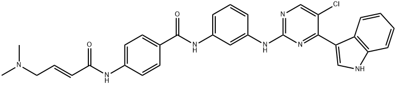 N-(3-{[5-クロロ-4-(1H-インドール-3-イル)ピリミジン-2-イル]アミノ}フェニル)-4-[(2E)-4-(ジメチルアミノ)ブタ-2-エンアミド]ベンズアミド 化学構造式