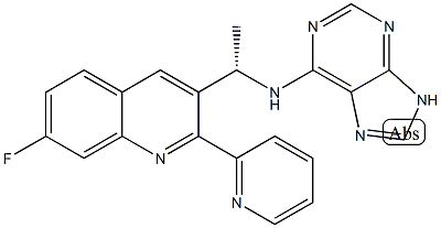 N-[(1S)-1-[7-フルオロ-2-(2-ピリジル)キノリン-3-イル]エチル]-9H-プリン-6-アミン 化学構造式