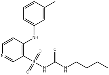 トルセミド関連化合物B (N-[(N-ブチルアミノ)カルボニル]-4-[(3-メチルフェニル)アミノ]-3-ピリジンスルホンアミド) 化学構造式