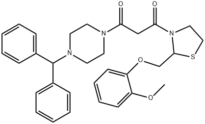 1-(4-benzhydrylpiperazin-1-yl)-3-[2-[(2-methoxyphenoxy)methyl]thiazoli din-3-yl]propane-1,3-dione Struktur