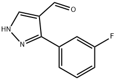 3-(3-フルオロフェニル)-1H-ピラゾール-4-カルブアルデヒド 化学構造式
