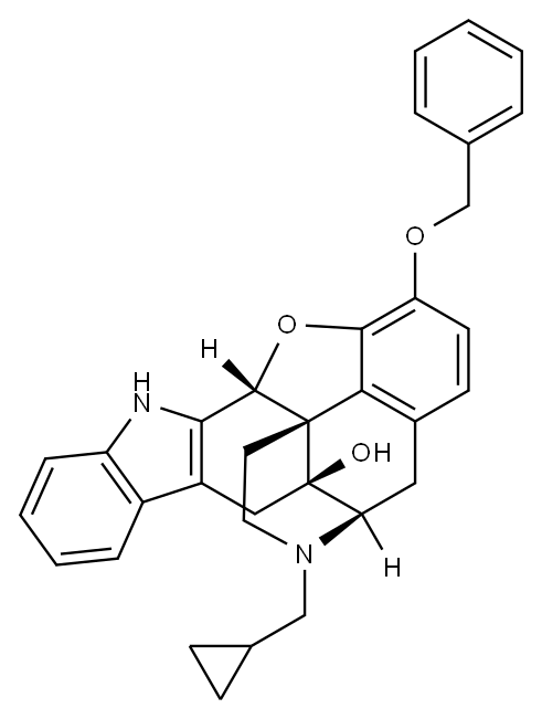 17-(CYCLOPROPYLMETHYL)-6,7-DEHYDRO-4,5-EPOXY-3-BENZYLOXY-14-HYDROXY-6,7,2',3'-INDOLOMORPHINAN 化学構造式