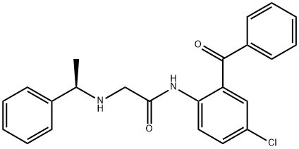 N-(2-Benzoyl-4-chlorophenyl)-2-{[(1R)-1-phenylethyl]amino}acetamide 化学構造式