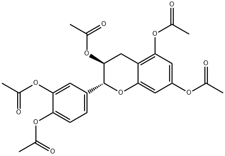3,4-ジヒドロ-2α-[3,4-ビス(アセチルオキシ)フェニル]-2H-1-ベンゾピラン-3β,5,7-トリオールトリアセタート 化学構造式