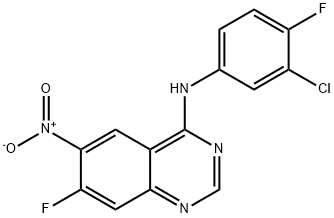 N-(3-クロロ-4-フルオロフェニル)-7-フルオロ-6-ニトロ-4-キナゾリンアミン 化学構造式