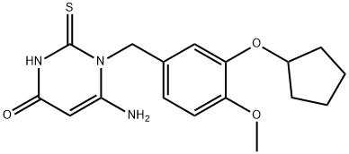 6-アミノ-1-[3-(シクロペンチルオキシ)-4-メトキシベンジル]-2-チオキソ-2,3-ジヒドロピリミジン-4(1H)-オン 化学構造式