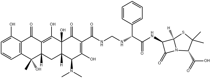 (6R)-6-[[(2R)-2-[[(テトラサイクリン-N-イル)メチル]アミノ]-2-フェニルアセチル]アミノ]ペニシラン酸 化学構造式