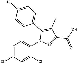 5-(4-Chlorophenyl)-1-(2,4-dichlorophenyl)-4-methylpyrazole-3-carboxylic acid  化学構造式