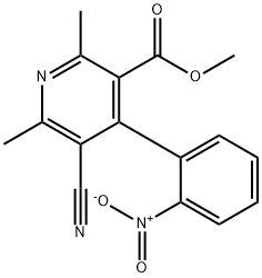3-Pyridinecarboxylic acid, 5-cyano-2,6-dimethyl-4-(2-nitrophenyl)-, me thyl ester Struktur