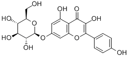 7-(β-D-グルコピラノシルオキシ)-3,5-ジヒドロキシ-2-(4-ヒドロキシフェニル)-4H-1-ベンゾピラン-4-オン 化学構造式