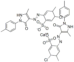Benzenesulfonic acid, 5-chloro-2-4,5-dihydro-3-methyl-1-(4-methylphenyl)-5-oxo-1H-pyrazol-4-ylazo-4-methyl-, calcium salt Struktur