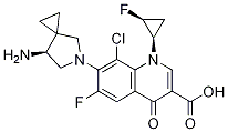 3-Quinolinecarboxylic acid, 7-[(7S)-7-aMino-5-azaspiro[2.4]hept-5-yl]-8-chloro-6-fluoro-1-[(1R,2S)-2-fluorocyclopropyl]-1,4-dihydro-4-oxo- Structure