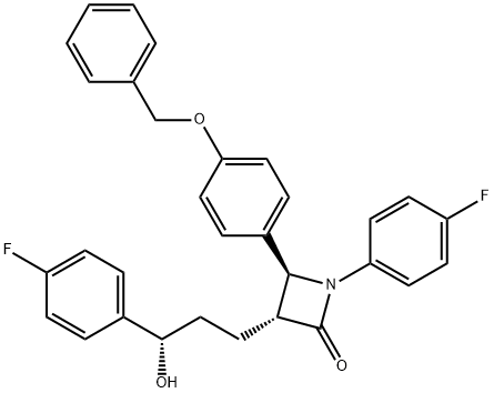 1-(4-フルオロフェニル)-3α-[(S)-3-ヒドロキシ-3-(4-フルオロフェニル)プロピル]-4β-[4-(ベンジルオキシ)フェニル]アゼチジン-2-オン 化学構造式