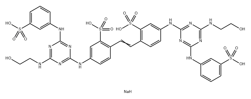 2,2'-(1,2-エテンジイル)ビス[5-[[4-[(2-ヒドロキシエチル)アミノ]-6-[[3-(ソジオオキシスルホニル)フェニル]アミノ]-1,3,5-トリアジン-2-イル]アミノ]ベンゼンスルホン酸ナトリウム] 化学構造式