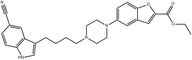2-Benzofurancarboxylic acid, 5-[4-[4-(5-cyano-1H-indol-3-yl)butyl]-1-piperazinyl]-, ethyl ester Structure