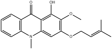 1-Hydroxy-2-methoxy-10-methyl-3-[(3-methyl-2-butenyl)oxy]acridin-9(10H)-one 结构式