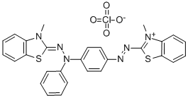 3-Methyl-2-((p-((3-methyl-2-benzothiazolinylidene)phenylhydrazino)phenyl)azo)benzothiazoliumperchlorate 结构式
