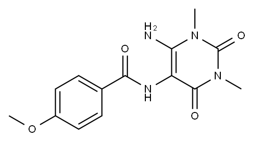 Benzamide,  N-(6-amino-1,2,3,4-tetrahydro-1,3-dimethyl-2,4-dioxo-5-pyrimidinyl)-4-methoxy- Struktur