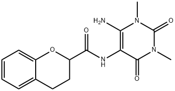 2H-1-Benzopyran-2-carboxamide,  N-(6-amino-1,2,3,4-tetrahydro-1,3-dimethyl-2,4-dioxo-5-pyrimidinyl)-3,4-dihydro- Structure