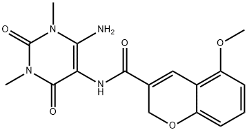 2H-1-Benzopyran-3-carboxamide,  N-(6-amino-1,2,3,4-tetrahydro-1,3-dimethyl-2,4-dioxo-5-pyrimidinyl)-5-methoxy- Structure