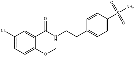 4-[2-(5-氯-2-甲氧基苯甲酰氨基)乙基]苯磺酰胺, 16673-34-0, 结构式