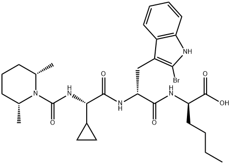 N-[[(2R)-2α,6α-ジメチルピペリジノ]カルボニル]-2-シクロプロピル-Gly-2-ブロモ-D-Trp-D-Nle-OH 化学構造式