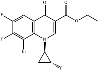 3-Quinolinecarboxylic acid, 8-broMo-6,7-difluoro-1-(2-fluorocyclopropyl)-1,4-dihydro-4-oxo-, ethyl ester, trans- (9CI),166973-67-7,结构式