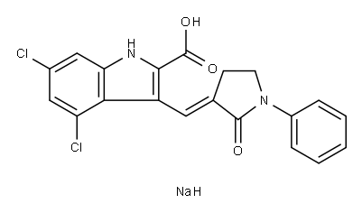 sodium 4,6-dichloro-3-[(E)-(2-oxo-1-phenyl-pyrrolidin-3-ylidene)methyl]-1H-indole-2-carboxylate Struktur