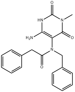 Benzeneacetamide,  N-(4-amino-1,2,3,6-tetrahydro-1-methyl-2,6-dioxo-5-pyrimidinyl)-N-(phenylmethyl)- 化学構造式