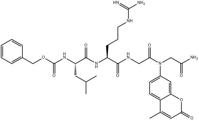 BENZYLOXYCARBONYL-L-LEUCYL-L-ARGINYLGLYCYLGLYCINE 4-METHYLCOUMARYL-7-AMIDE Struktur